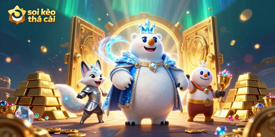 Experience the thrill of soi kèo nhà cái with our captivating 3D casino illustration of the ice king and treasures.