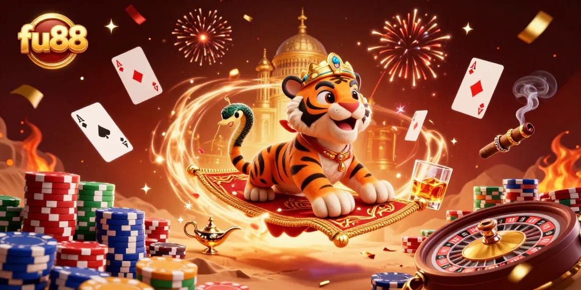 Experience the vibrant gaming thrill with fu88 in this dynamic 3D casino scene.