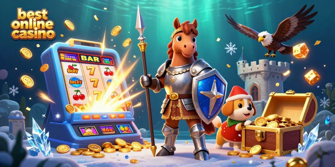 Experience the best online casino atmosphere with a knight, squire, and falcon amid thrilling jackpots and games.