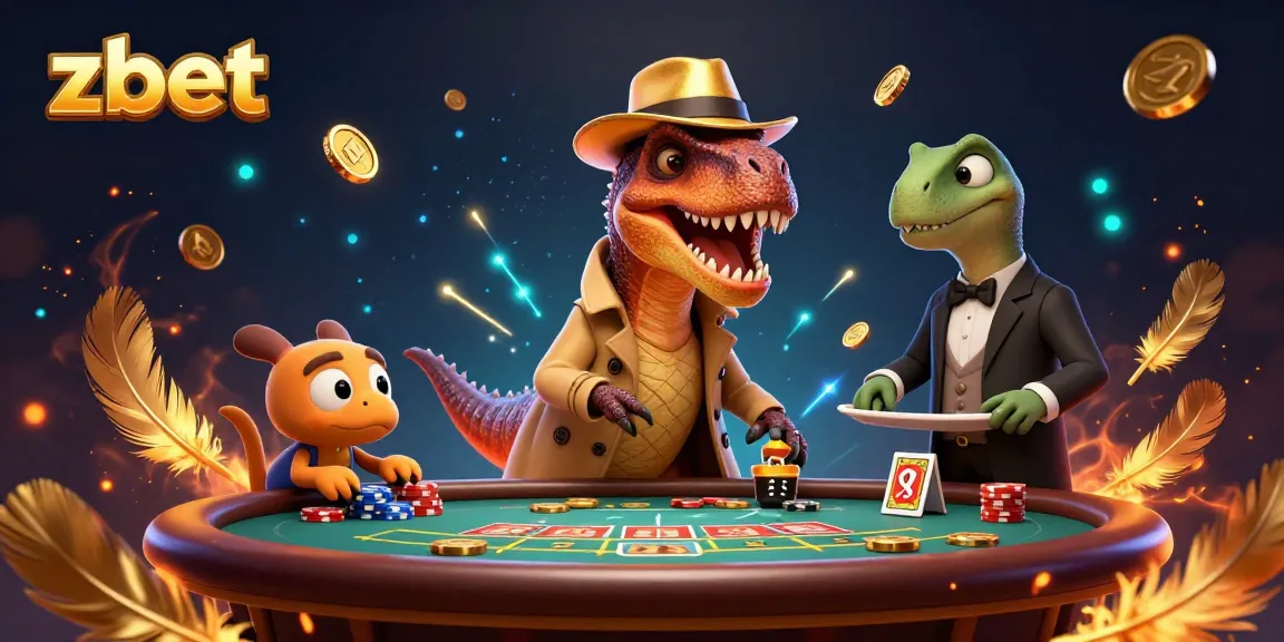 Experience the thrill of zbet with a humorous scene featuring a velociraptor at a blackjack table.