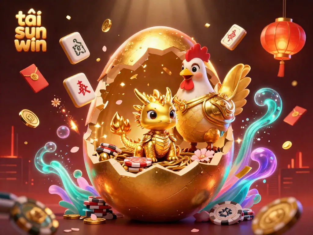 Experience the excitement of tải sun win with a baby dragon, poker chips, and festive elements in a vibrant casino scene.
