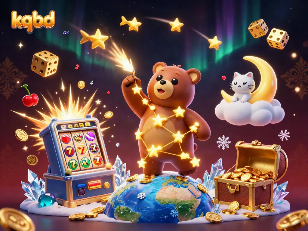 Experience the thrill with kqbd as golden stars and vibrant casino elements collide in a dazzling 3D scene.