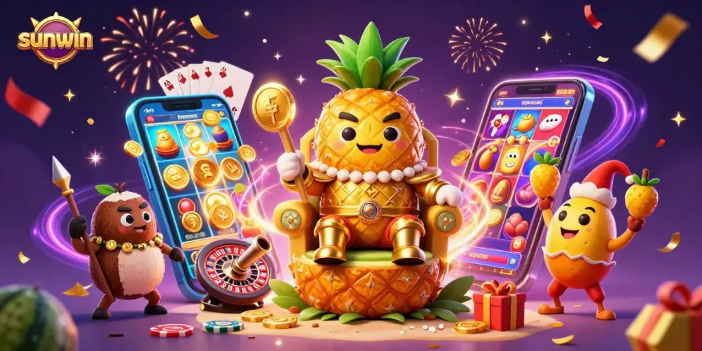 Engage with sunwin in an exciting beach casino scene featuring dynamic game elements and vibrant characters.