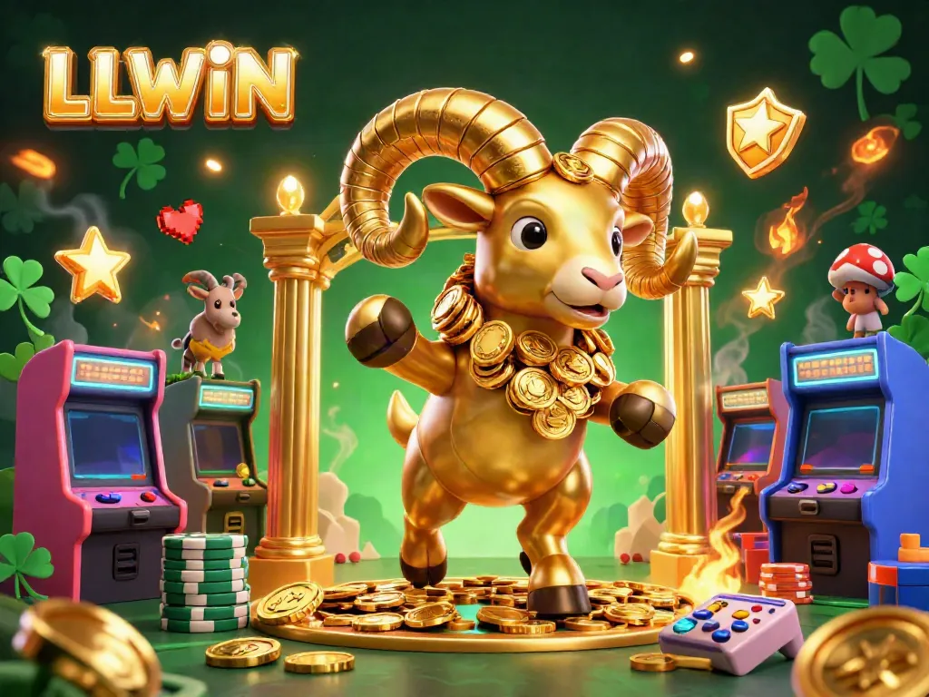 Experience massive wins with LLWIN's thrilling casino games illustrated in a vibrant 3D scene.