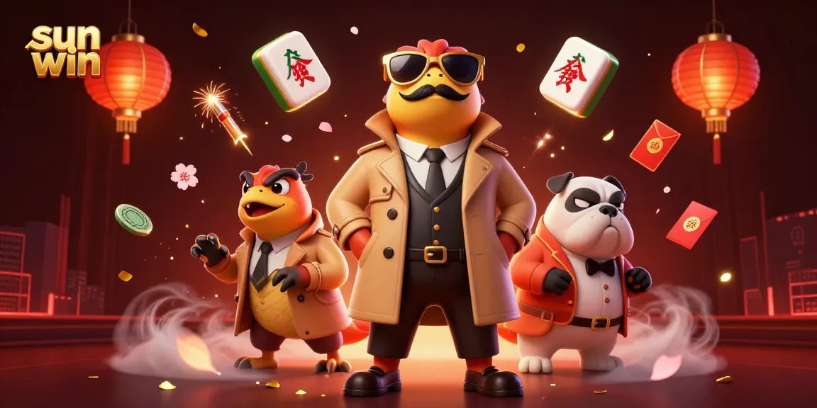Experience the excitement of sun win at a luxury casino with playful raptors and vibrant 3D elements.