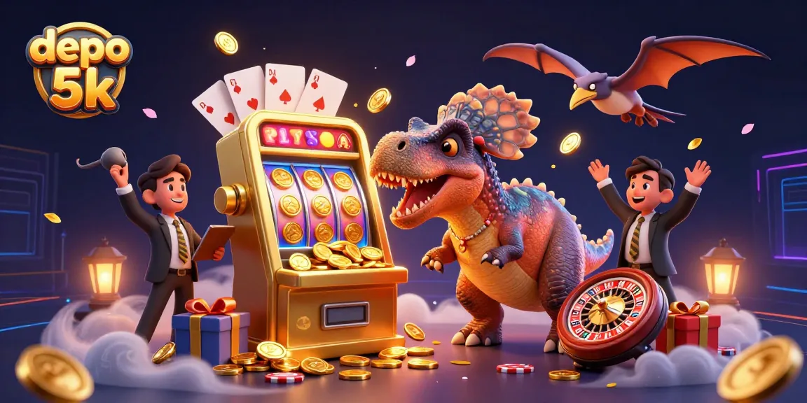 Experience the excitement of depo 5k slots as characters celebrate jackpot wins with dynamic gaming elements.