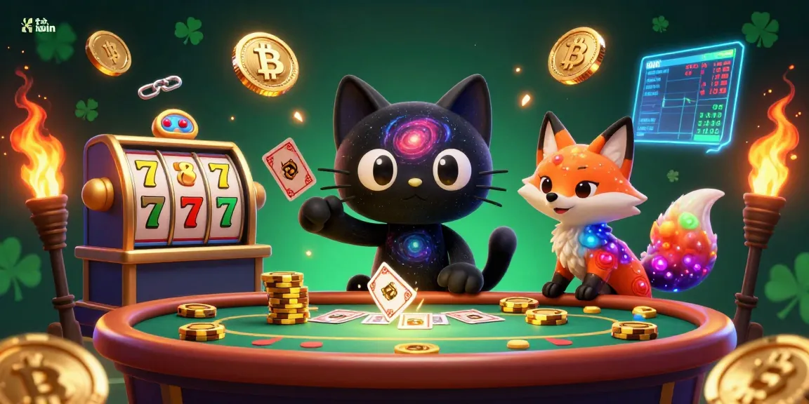 Tải iwin engagingly illustrates the cosmic casino atmosphere with a black hole cat attracting golden chips, surrounded by vibrant slot and crypto elements.