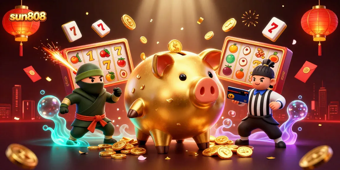 Engage in thrilling slot games with sun808's colorful characters, jackpot elements, and festive decorations.